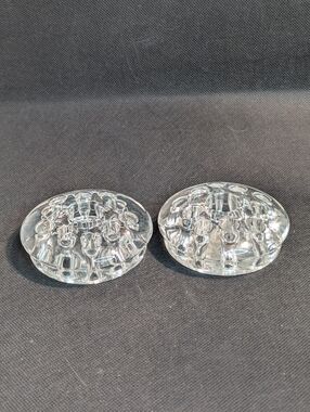 2 Vintage Clear Glass Flower Frogs Marble Display Floral Arranging